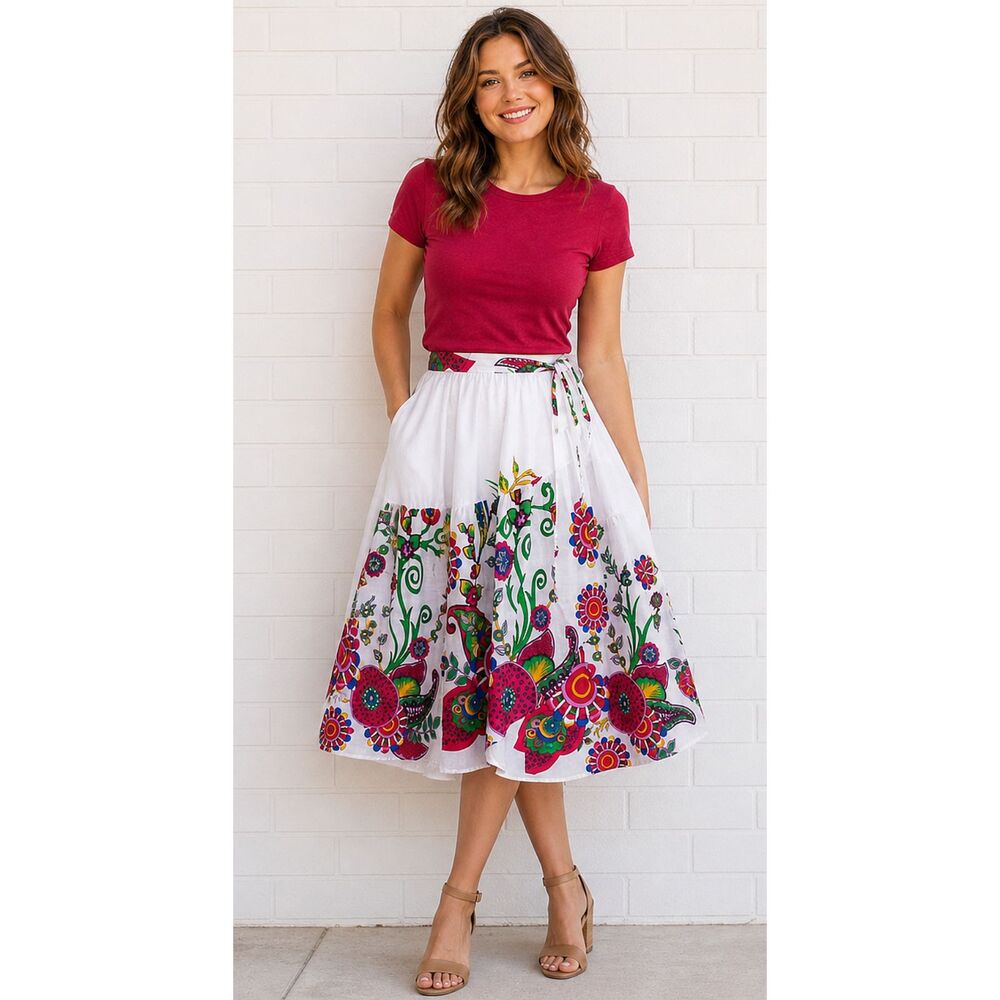 NWT Sacred Threads OS M L Colorful Berry Exotic Garden Cotton Full Wrap Skirt